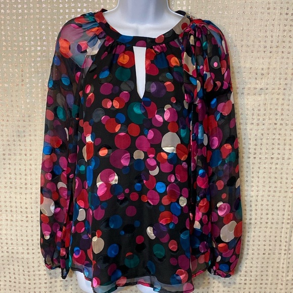 Trina Turk Greyhound Multicolor Silky Long sleeve Blouse with Tie - Picture 3 of 12
